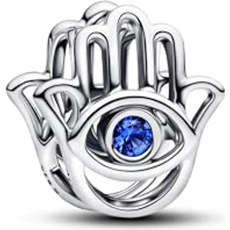 PANDORA Moments Hand der Fatima Charm, Sterling Silber mit blauen künstlichen Kristallen, kompatibel mit Moments, 794062C01