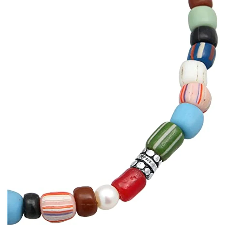 Kuzzoi Buddha Herren Armband, elastisch aus Süßwasserperlen (5 mm) mit oxidierten 925 Sterling Silber Elementen und Glas Beads, Länge 19 cm – Bild 3