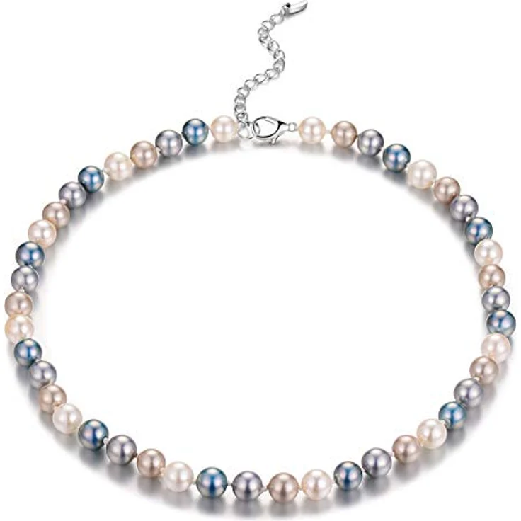 Bulinlin Damen Muschel Perlenkette Boho Choker Halskette aus umweltsicheren Materialien, 8mm in Grey Blue, mit Geschenkbox – Bild 1