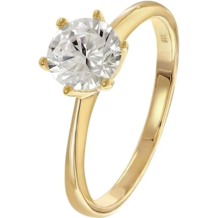 GLIZZ Damenring Gold 333/8K mit Zirkonia, elegantes Schmuckstück in Ringgröße 58/18,5, poliertes Gold mit 6,5 mm Zirkonia