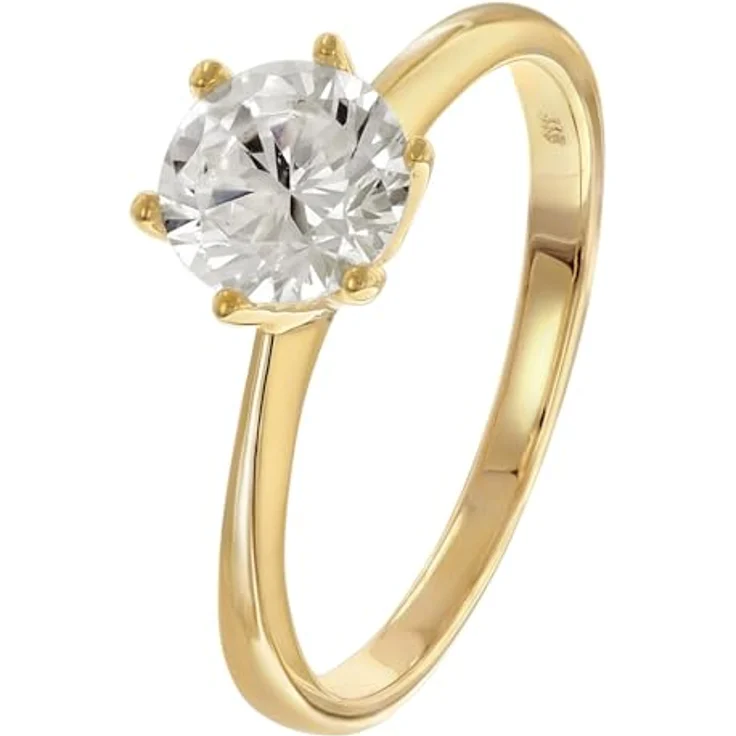 GLIZZ Damenring Gold 333/8K mit Zirkonia, elegantes Schmuckstück in Ringgröße 58/18,5, poliertes Gold mit 6,5 mm Zirkonia – Bild 1