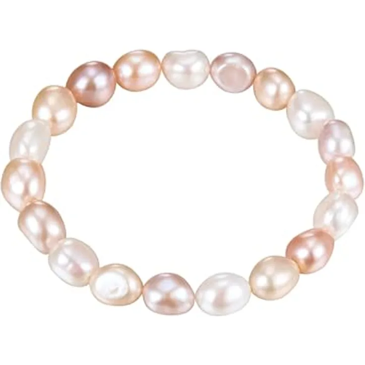 Valero Pearls Damen Perlenarmband, Barock Süßwasser-Zuchtperlen 8,5-9,5 mm, multicolor, flexibel ohne Verschluss, elegantes Design in Schmuckbox