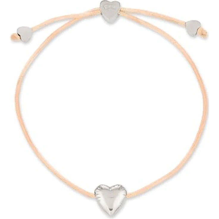 COPENHAGEN STUDIOS Bracelet Balloon Hearts, Damenarmband aus Nylon mit stufenlos verstellbarem, poliertem Edelstahl-Herzanhänger, beige/silber – Bild 1