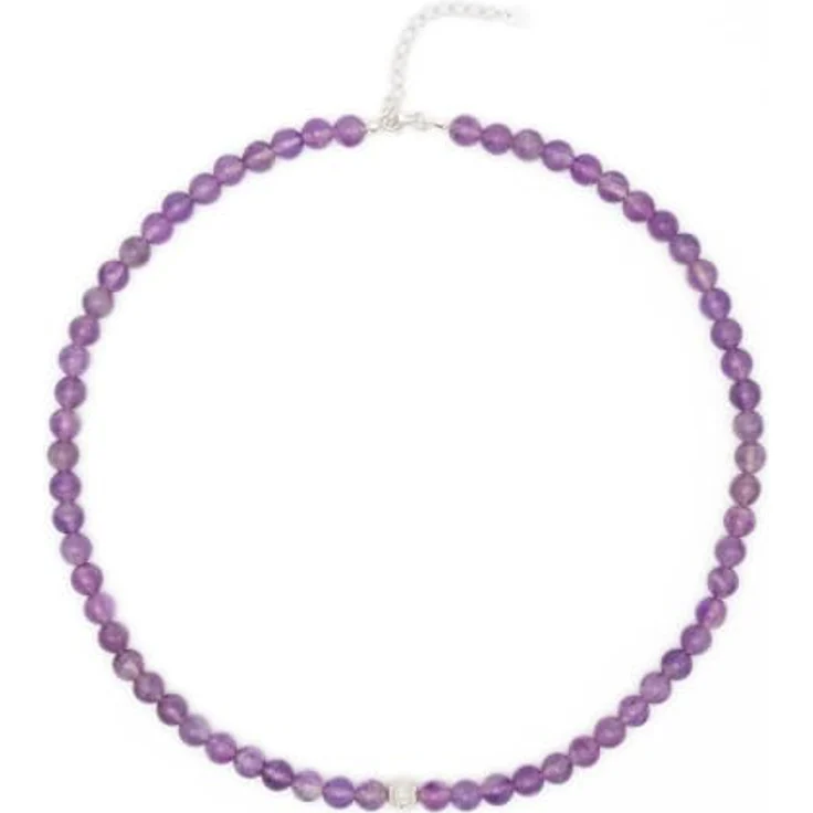 BERGERLIN Amethyst Halskette echt, Perlenkette mit 925 Sterling Silberperle, Größe M-L, handmade und unisex, inkl. Aufbewahrungssäckchen – Bild 3