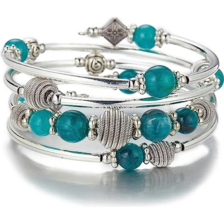 Bulinlin Wickelarmband mit Naturstein Perlen, Mehrschichtiges Damen Armband in Meergrün, ideal als Geburtstags Modegeschenk – Bild 1