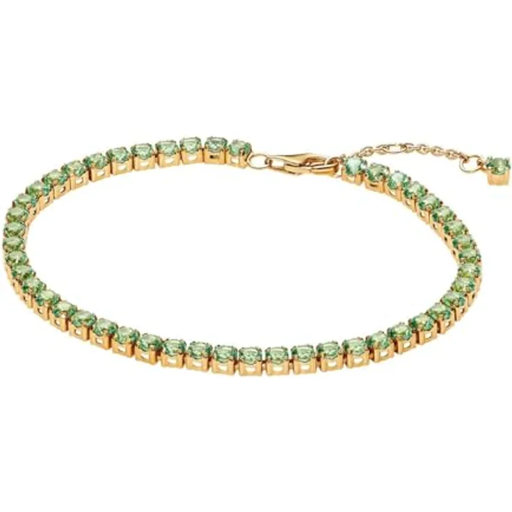 PANDORA Funkelndes Grünes Tennisarmband, 14 Karat Vergoldung mit Kristallen, Timeless Kollektion, Länge: 18 cm, 561469C02-18