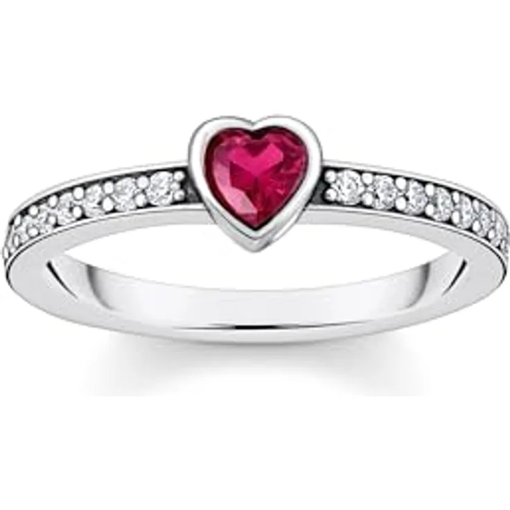 THOMAS SABO Fingerring, Solitärring aus Silber mit rotem herzförmigem Stein, Set