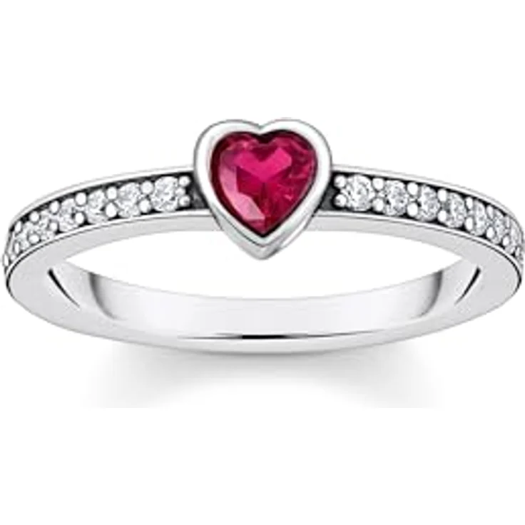 THOMAS SABO Fingerring, Solitärring aus Silber mit rotem herzförmigem Stein, Set – Bild 1