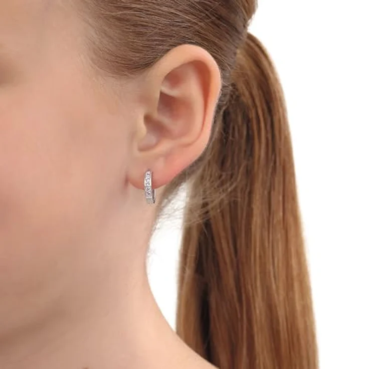 Amor Creolen 925 Sterling Silber Mädchen Ohrschmuck, Zirkonia besetzt, 12 mm, in Geschenkbox – Bild 2
