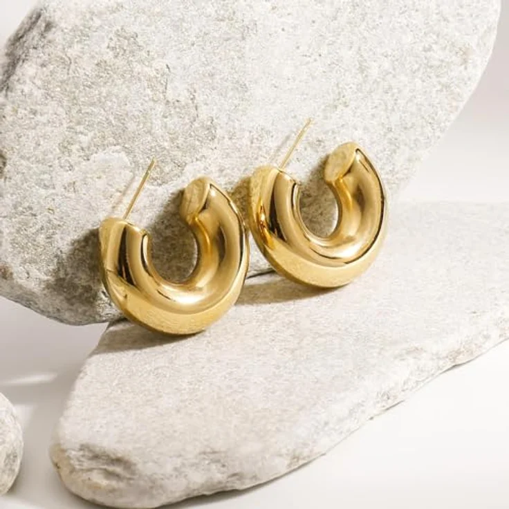 Joya Love Klobige goldene Creolen, 30 mm, anlaufgeschützt, hypoallergen, wasserdicht, handgefertigt – Bild 5