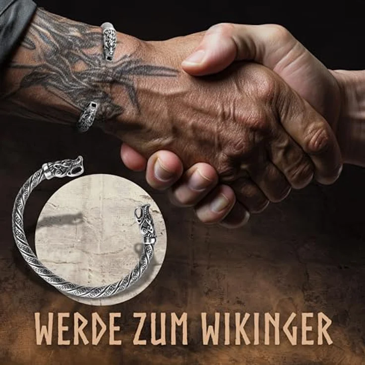 VIKING CRAFT Fenrir Armband Herren, Edelstahl Armreif in Silber-Schwarz, Hochwertiger Wikinger Schmuck für LARP und Geschenke – Bild 2