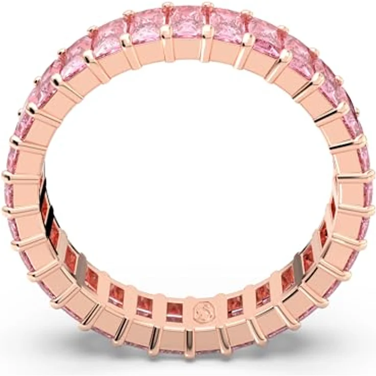 Swarovski Matrix Ring, Rosé Vergoldeter Damenring mit Strahlenden Rosa Swarovski Kristallen im Baguette-Princess-Schliff – Bild 4
