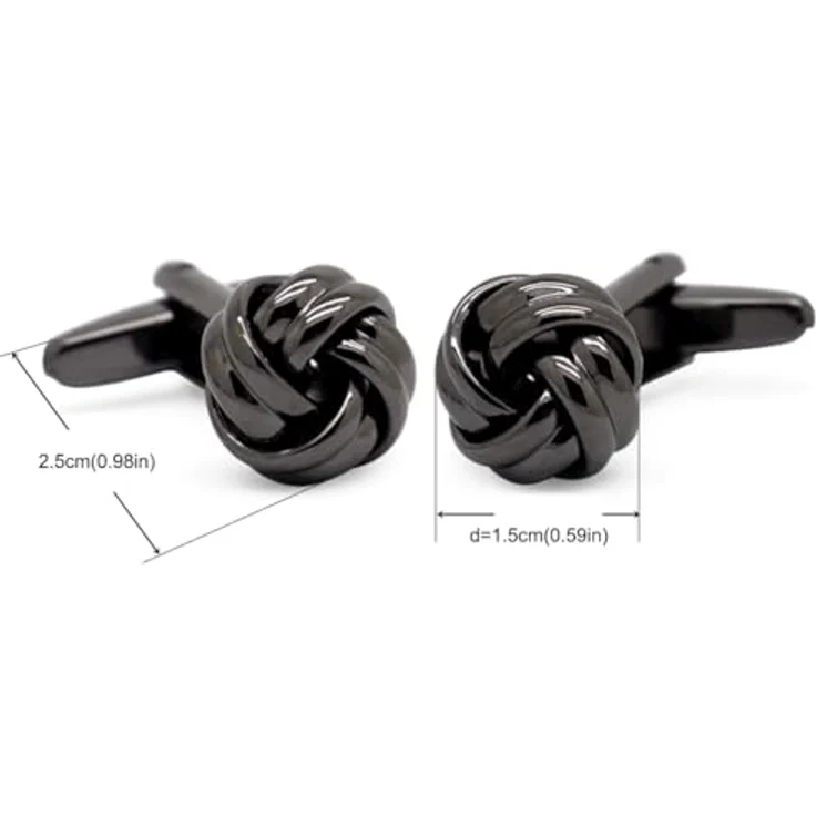 HONEY BEAR Manschettenknöpfe Hochzeit, Infinity Knoten Cufflinks aus Kupfermessing, Shinny Schwarz, Durchmesser 15 mm – Bild 2