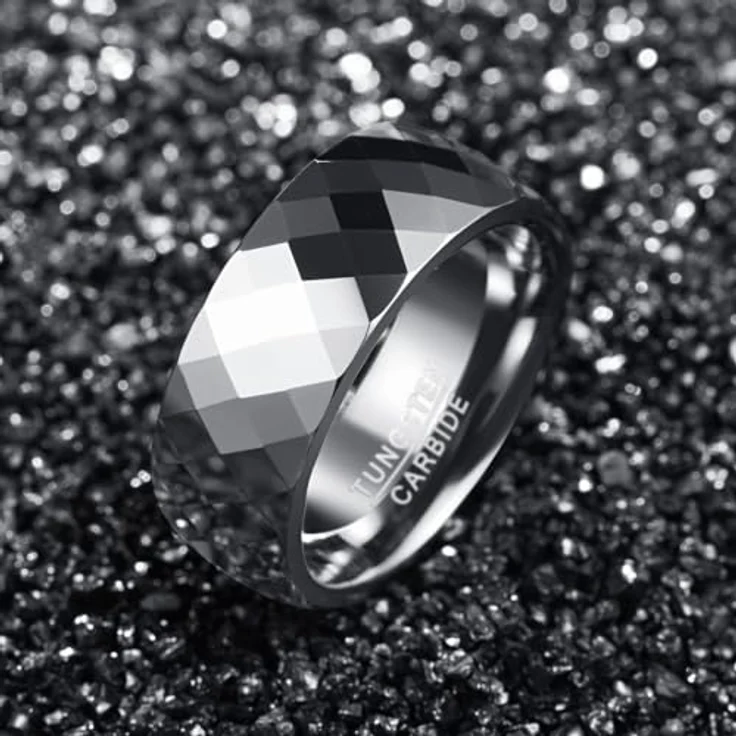 083BASE Wolfram Ringe Unisex, 2mm breit in Kuppelform mit Comfort Fit Design und facettierter Oberfläche, Silber – Bild 3