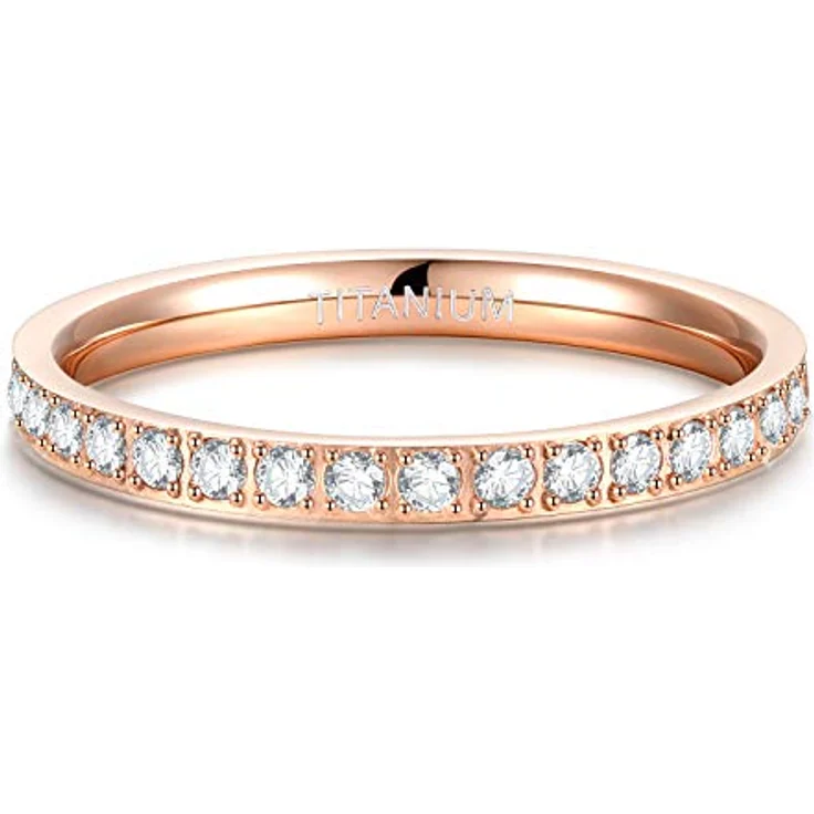 Zakk Eternity Ring 2mm Damen Ewigkeitsring aus Titan mit Zirkonia, Rosegold, Größe 58 (18.5) – Bild 2