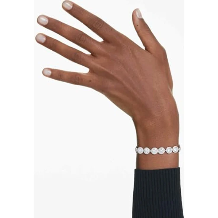 Swarovski Una Angelic Armreif, Rhodiniertes Tennis-Armband mit Strahlenden Rundgeschliff-Kristallen, Weiß – Bild 5