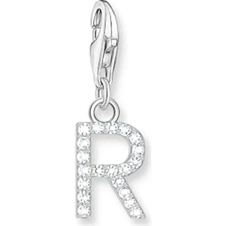 THOMAS SABO Charm-Anhänger Buchstabe R, Silber 925 mit weißen Steinen, geeignet für Charm Armbänder und Ketten