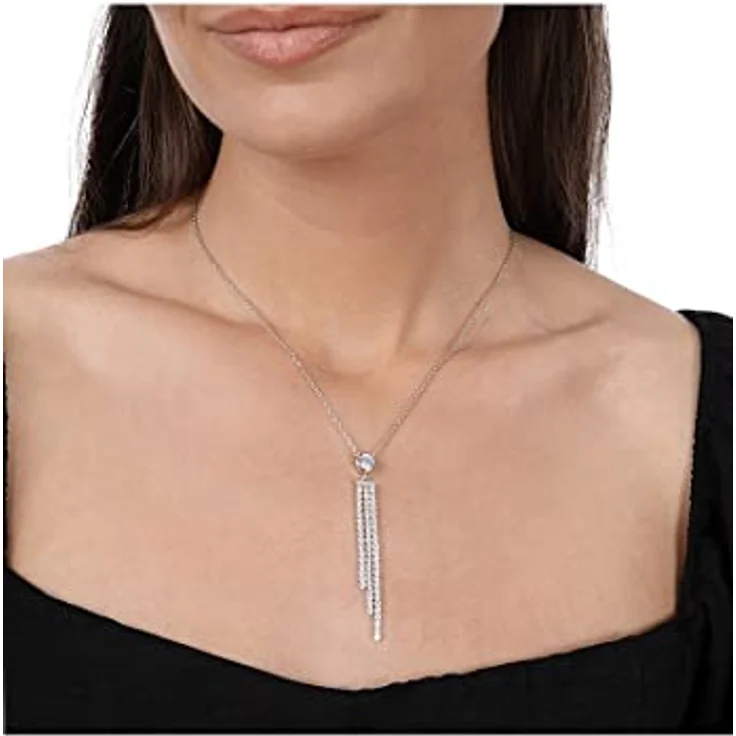 JETTE Damen-Kette 925er Silber, 61 Zirkonia, 45 cm + 3 cm Verlängerung, Anhänger 5,5 cm, Silber – Bild 2