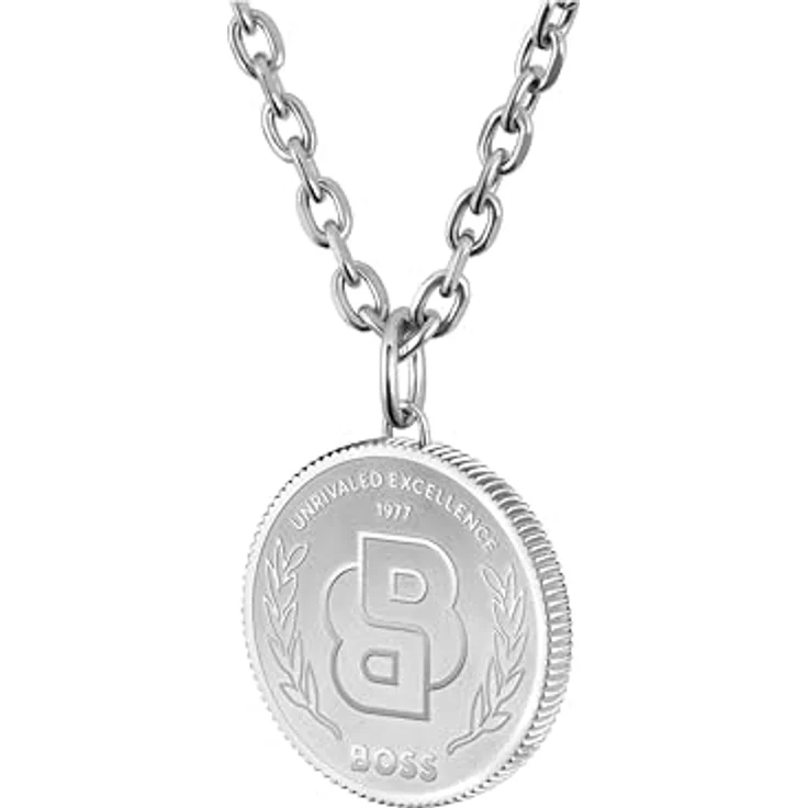 HUGO BOSS BOSS Jewelry Herren Halskette DOUBLE B COIN aus poliertem Edelstahl mit 20 mm Charm und 609 mm Kettenlänge – Bild 2