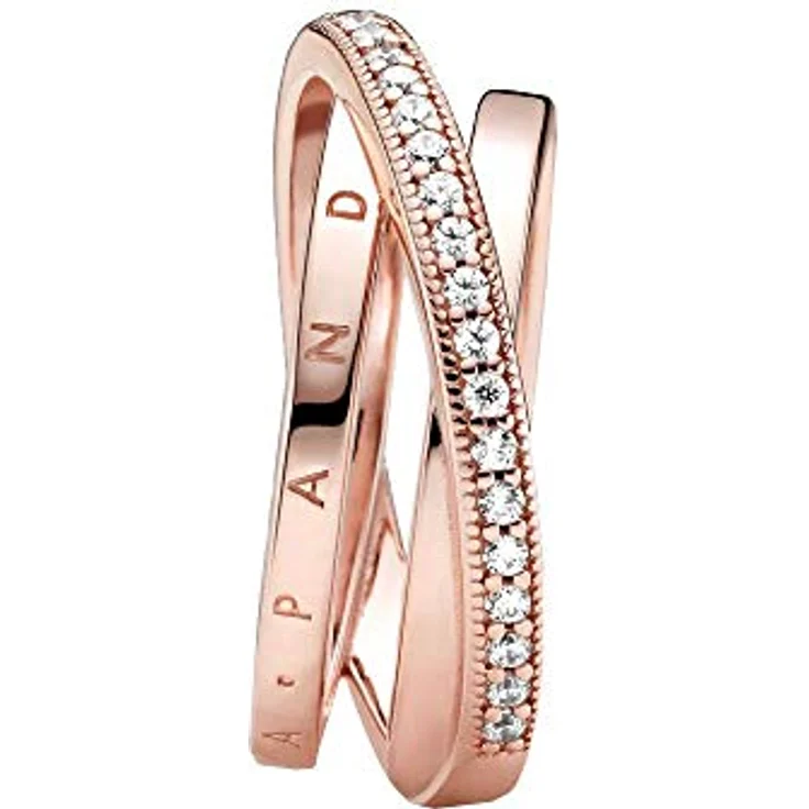 PANDORA Ring durchkreuzendes Dreifachband, rosévergoldet mit Pavé-Cubic Zirkonia, Modell 189057C01-54 – Bild 3