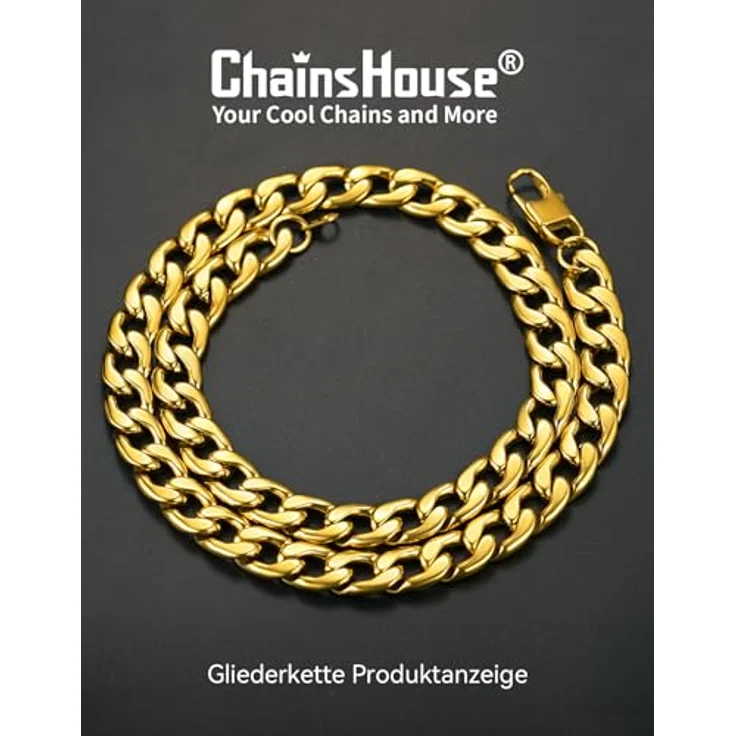 ChainsHouse Gold Panzerkette 12mm Damen, Edelstahl Halskette 61cm, vergoldete kubanische Gliederkette für Damen und Herren, ideales Geschenk zum Jahrestag – Bild 4