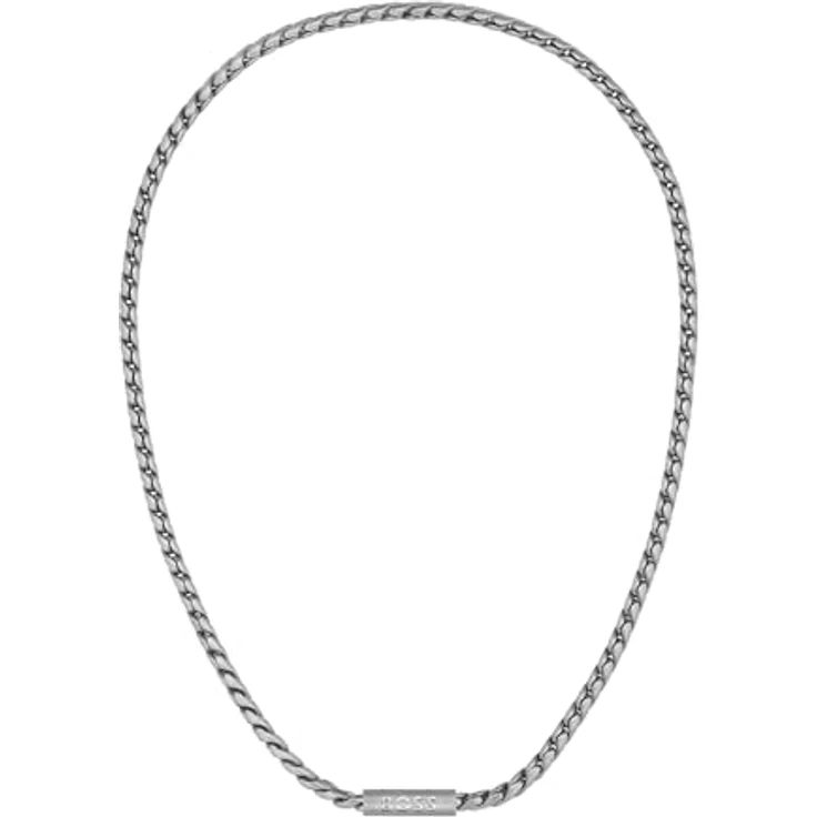 BOSS DORAN Edelstahl Gliederhalskette für Herren mit gravierter Plakette, 558 mm, geflochtenes Design, magnetischer Kugelverschluss – Bild 1