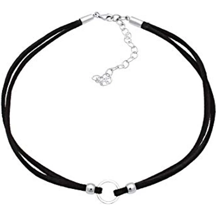 Elli Halskette Damen Choker Trend Kreis, Veloursleder Schwarz, 925 Sterling Silber, handgefertigt – Bild 3