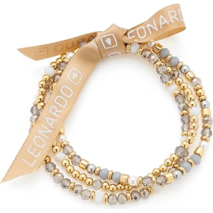 JEWELS BY LEONARDO Armband Bernadette, elastisches Armketten-Set aus goldfarbenem Edelstahl mit filigranen Perlen in Grau- und Weißtönen, 19,5 cm