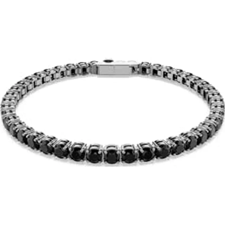 Swarovski Matrix Tennis Armband, Ruthenierte Armkette mit schwarzen Keramikelementen und Kastenverschluss, 15.5 cm – Bild 1