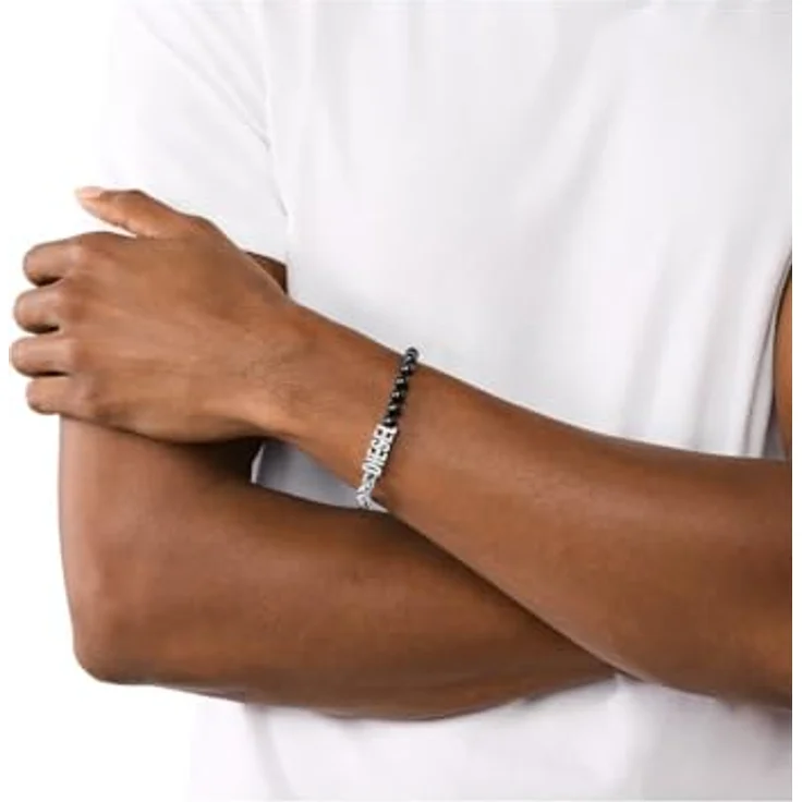 Diesel Unisex Font-Gliederarmband Achat schwarz, Edelstahl Silberfarben, gebürstet, Karabinerverschluss – Bild 2
