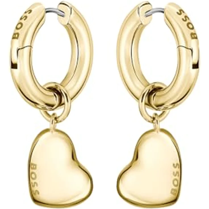BOSS Jewelry Ohrringe Damen Kollektion HONEY LOVE, Gelbgold mit Herz-Anhänger, 20 mm Creolen, Scharnierverschluss – Bild 3