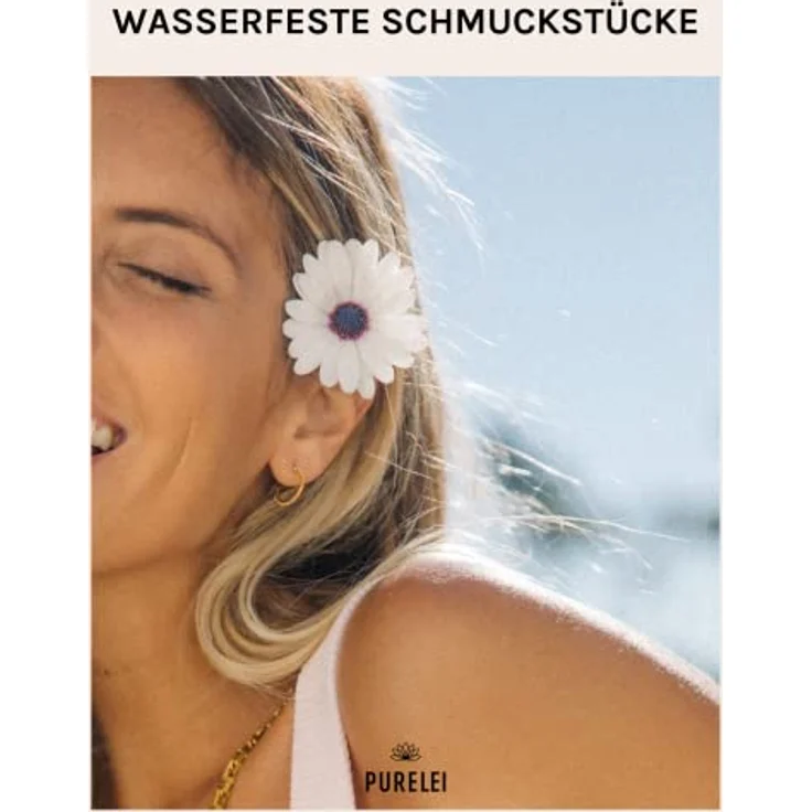 Purelei Olani Creolen, Damen Ohrringe aus Edelstahl, wasserfest, 1,4cm Durchmesser, Gold – Bild 3