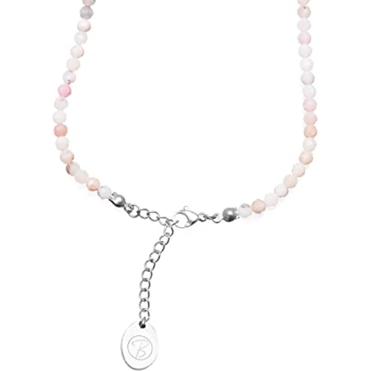 BERGERLIN Opal Halskette pink, Echte Opal Schmuck mit facettierten Perlen und 925 Sterling Silberverschluss, Größe XS-S – Bild 2