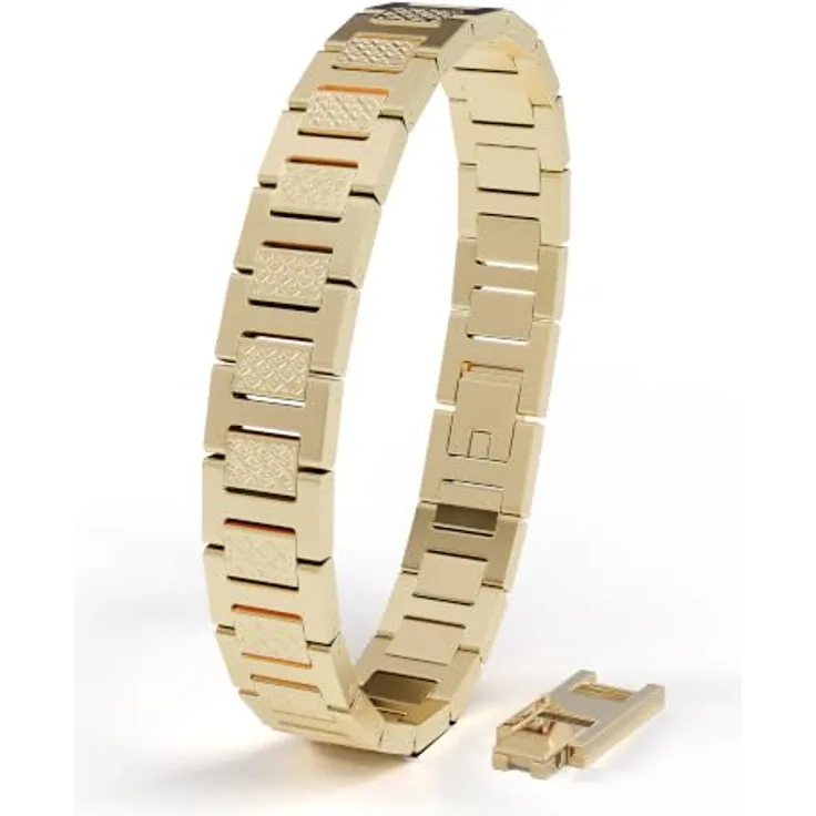SERASAR Herren Armband, geflochten aus 316L Chirurgen-Stahl, 12mm breit, wasserfest, goldfarben