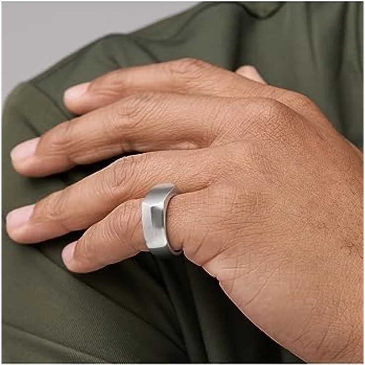 Fossil Herren-Edelstahlband Ringe, silberfarben mit poliertem Finish und schwarzer Akzentfarbe – Bild 5