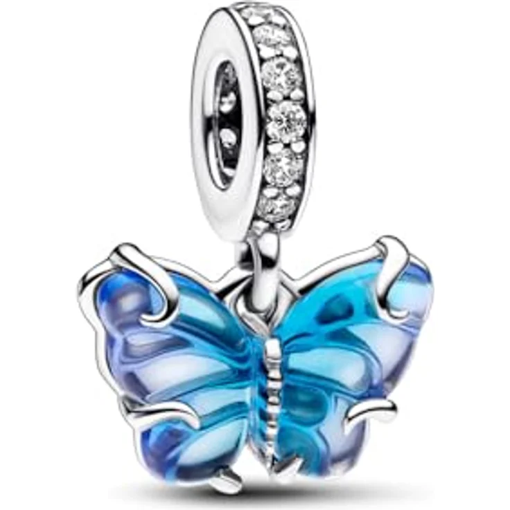 PANDORA Moments Blauer Murano-Glas Schmetterling Charm-Anhänger aus Sterling Silber mit Cubic Zirkonia, kompatibel mit Moments Armbändern, 792698C01 – Bild 1