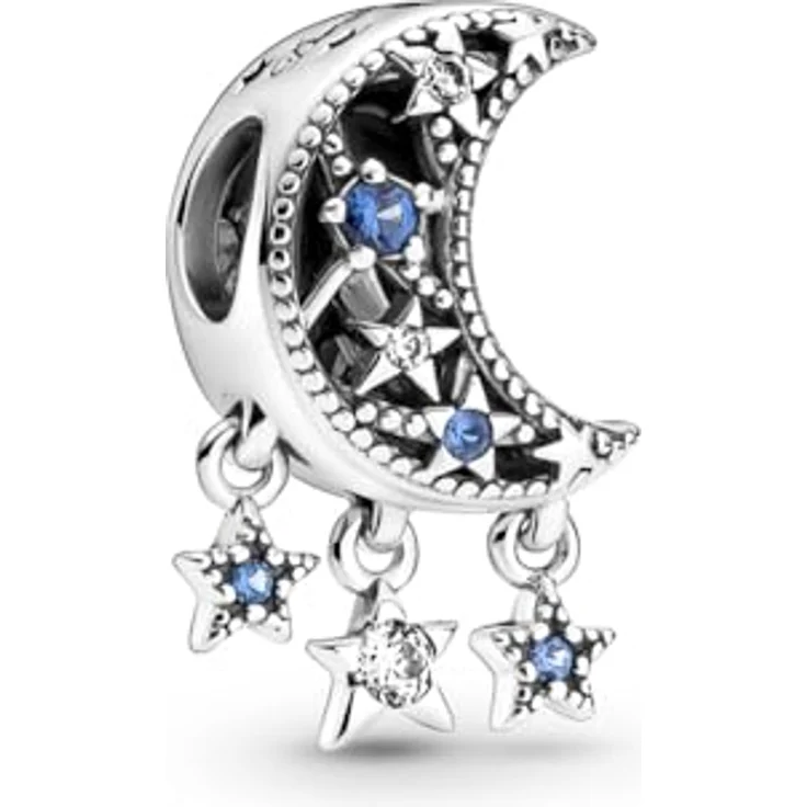 Pandora Charm „Mondsichel mit Sternen“ 799643C01, aus Sterling-Silber mit Zirkonia, blau – Bild 1