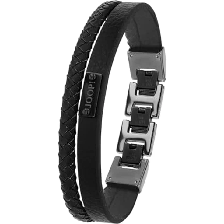 JOOP! Herren-Armband Edelstahl Leder, 18,5+1,5+1,5 cm, grau, mit Klappverschluss, in Schmuck Geschenk Box, 2039000 – Bild 1