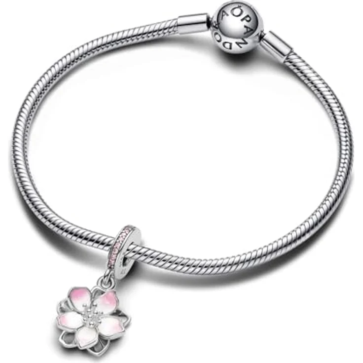 PANDORA Moments Kirschblüten Charm-Anhänger, Sterling Silber mit rosafarbener und weißer Emaille, Zirkonia, kompatibel mit Moments Armbändern, 790667C01 – Bild 3