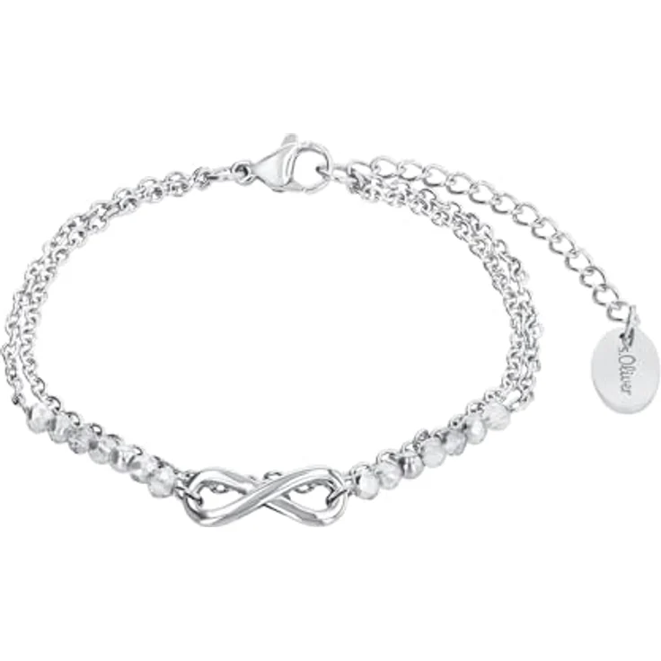 s.Oliver Damenarmband mit Infinity Anhänger, Edelstahl und silberfarbenen Glasperlen, Längenverstellbar 16-20 cm – Bild 1