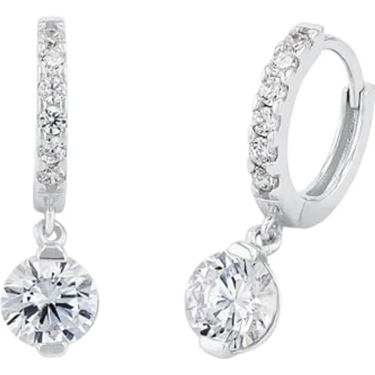 Amor Creolen 925 Sterling Silber Damen Ohrschmuck mit 2 Zirkonia, 2,1 cm, Silber, in Schmuck Geschenk Box, Modell 2023071