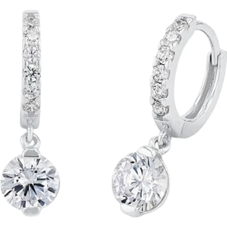 Amor Creolen 925 Sterling Silber Damen Ohrschmuck mit 2 Zirkonia, 2,1 cm, Silber, in Schmuck Geschenk Box, Modell 2023071 – Bild 1
