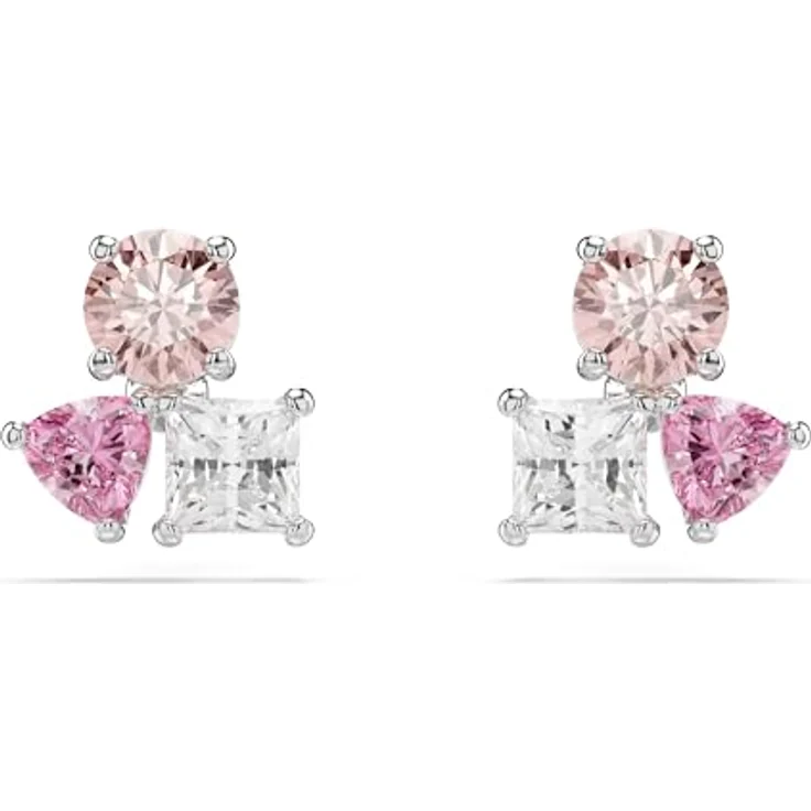 Swarovski Mesmera Ohrstecker, Rhodinierte Ohrringe mit Strahlenden und Rosafarbenen Swarovski Kristallen – Bild 1