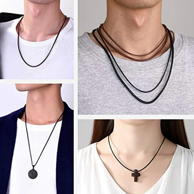 Richsteel Lederkette Herren Choker Halskette 2/3mm Schwarz/Braun mit Drehverschluss, 40-76 cm, personalisierbar – Bild 2