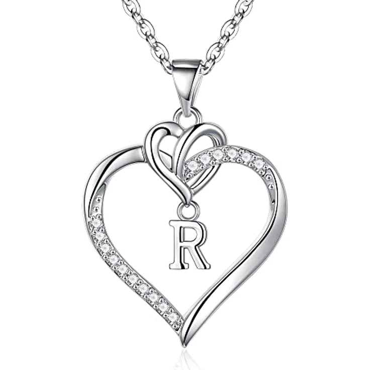 TINGN Herz Initiale Halskette Damen, Zierlich Silber Kette mit Buchstaben R, 14 Karat vergoldeter Anhänger mit Zirkonia, 45 cm + 5 cm Verlängerung, perfektes Geschenk für Frauen und Mädchen – Bild 1