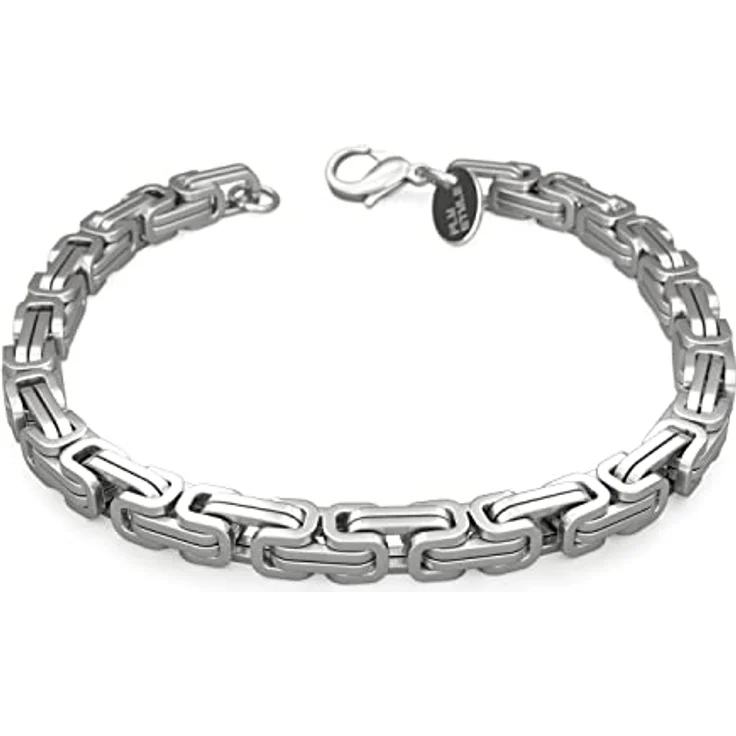 Fly Style Byzantiner Königskette Armband Herren, 6mm breites Edelstahl-Armband in Silber, 20cm lang mit Karabiner-Verschluss – Bild 1