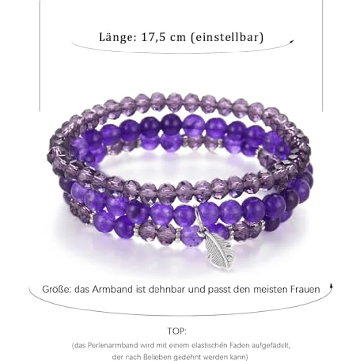 FULU AUTUMN Perlenarmband Set, Mehrschichtiges Stretch Damenarmband aus Amethyst, Handgefertigter Boho Modeschmuck für Mama, Oma und Frauen, Geburtstagsgeschenk – Bild 5