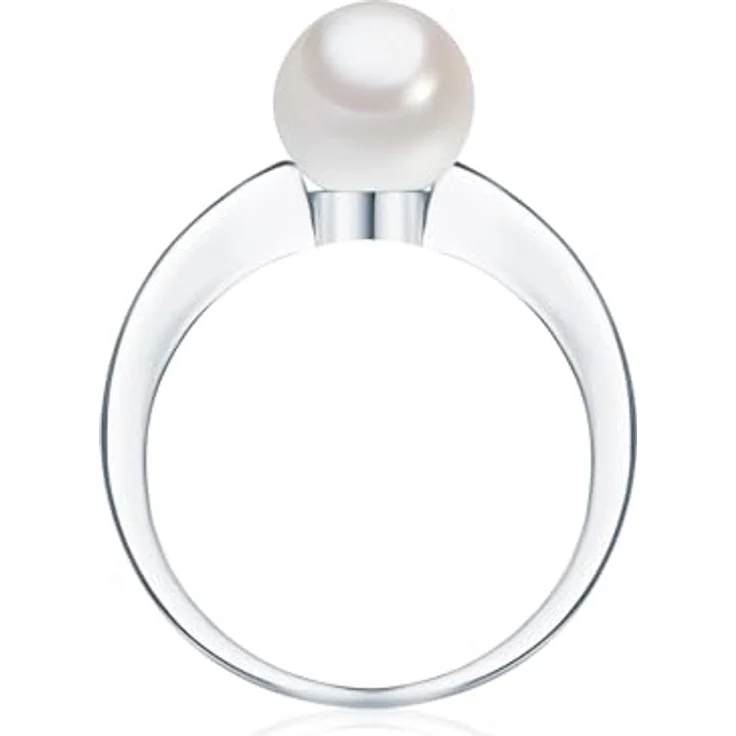 Rafaela Donata Damen-Ring 925/- Sterling Silber mit 8 mm runder weißer Muschelkernperle und Zirkonia, schmaler Perlenring – Bild 3