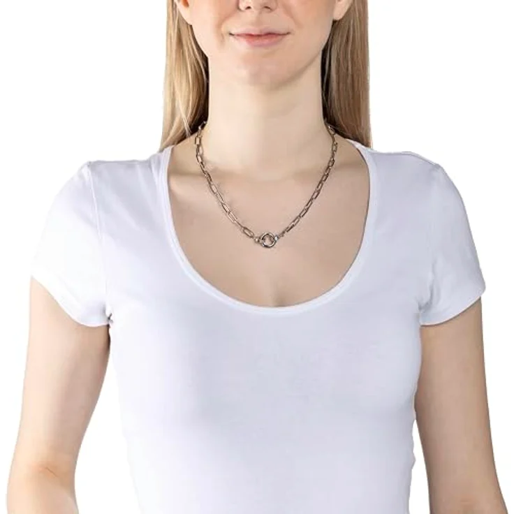 LEONARDO HOME Clip & Mix Estrella Halskette, Paperclip-Kette aus silbernem Edelstahl im Chunky-Look, 45 cm, Damen Schmuck, Geschenkidee, 019746 – Bild 2