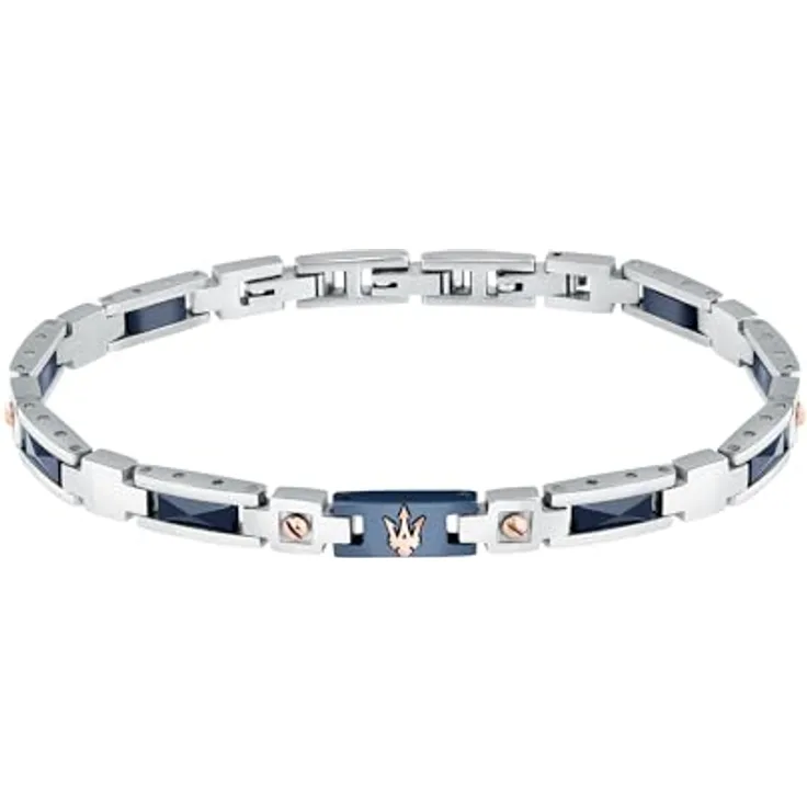 Maserati Herrenarmband JM523ATZ33, Stahl und Keramik mit IP-Roségold und IP-Blau, verstellbare Länge 18,5 bis 21,5 cm